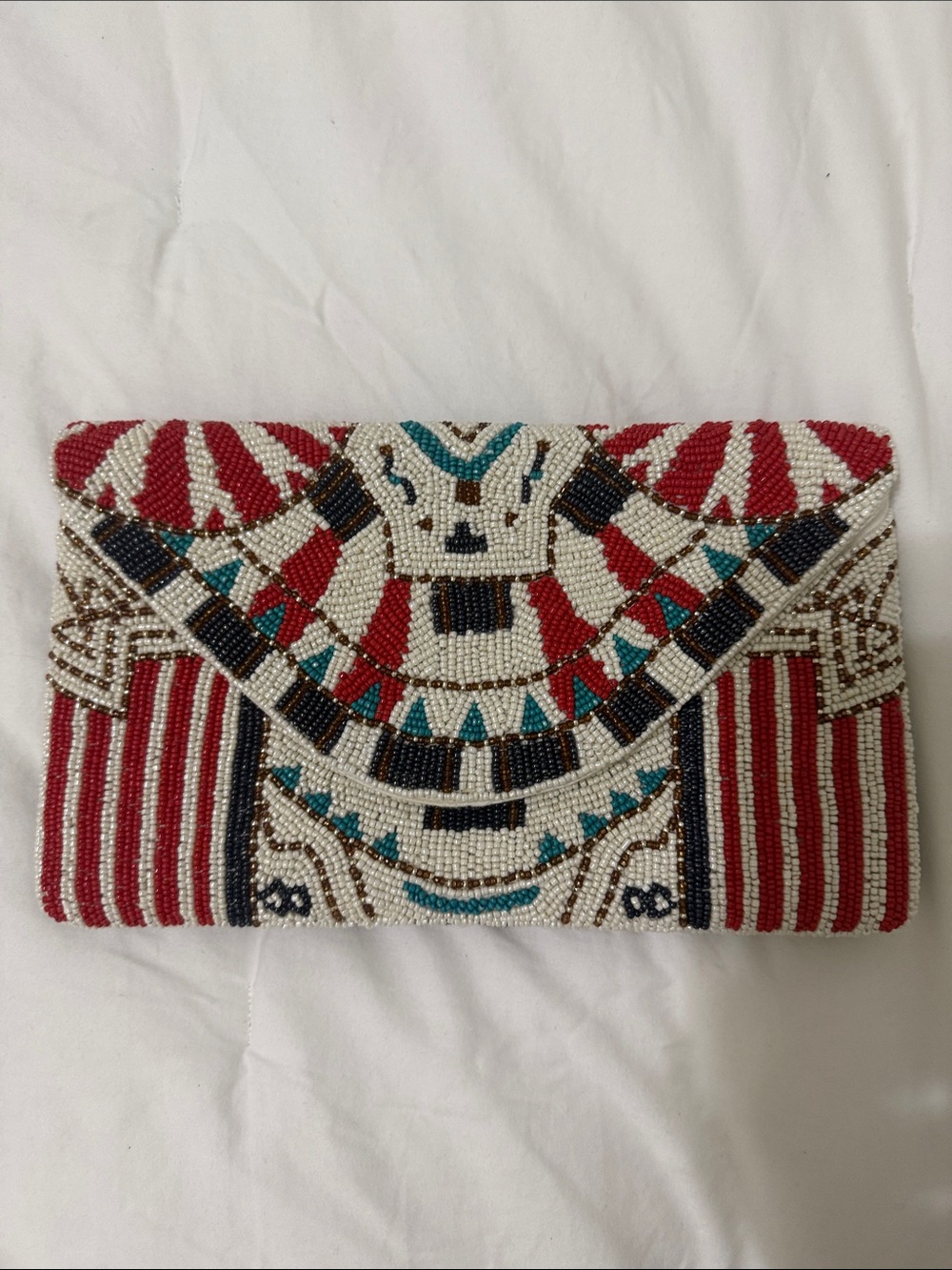 Beaded Red, White & Turquoise Envelope Clutch